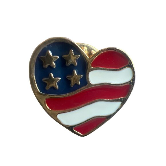 Avon Vintage American Flag Heart Pin Enamel Red White Blue - Picture 1 of 6